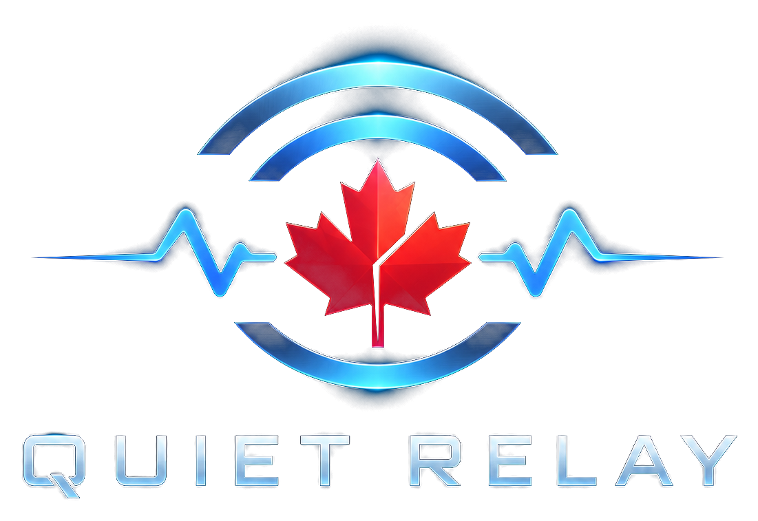 Quiet Relay logo — a radio-wave arc around a maple leaf with a pulse waveform